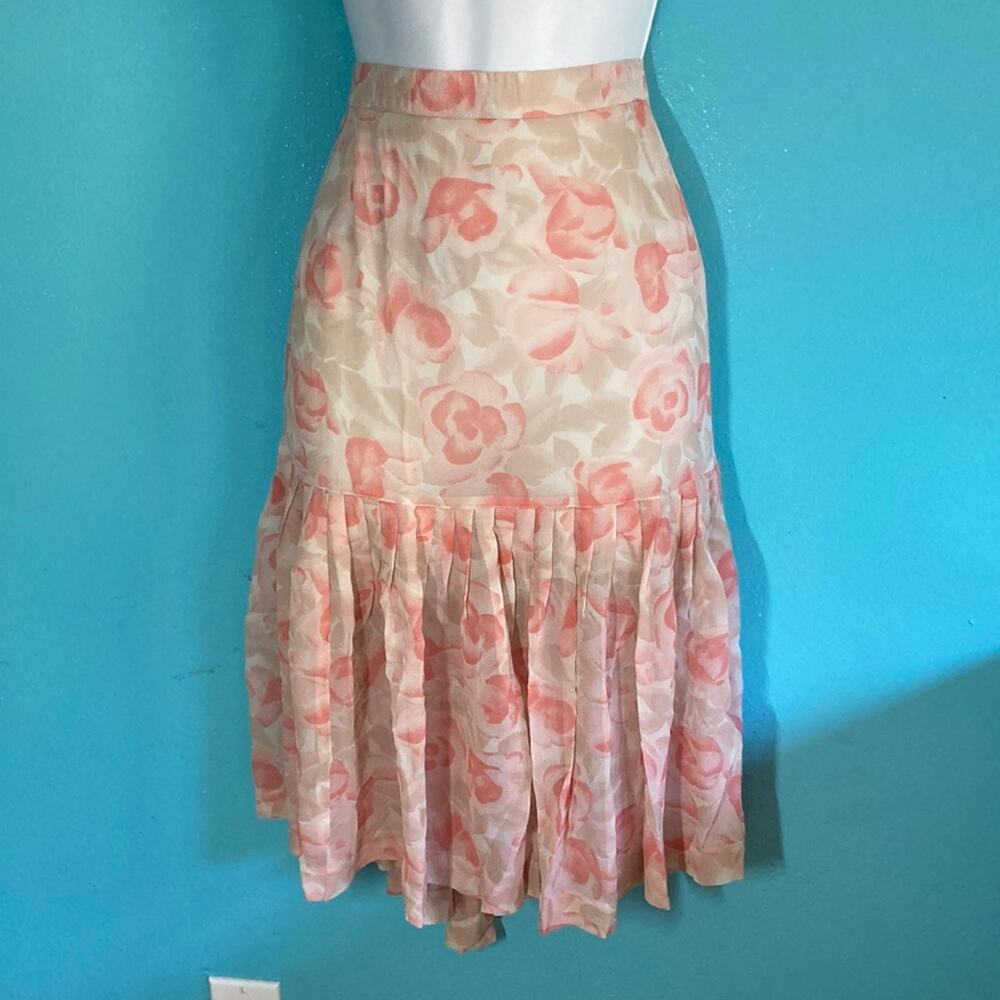 Louis Feraud Vintage Lightweight Pink Floral Silk Skirt from Germany US Size 10
